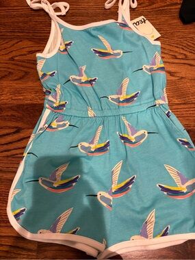 Tea Collection Teal Hummingbird Tie-Shoulder Romper
